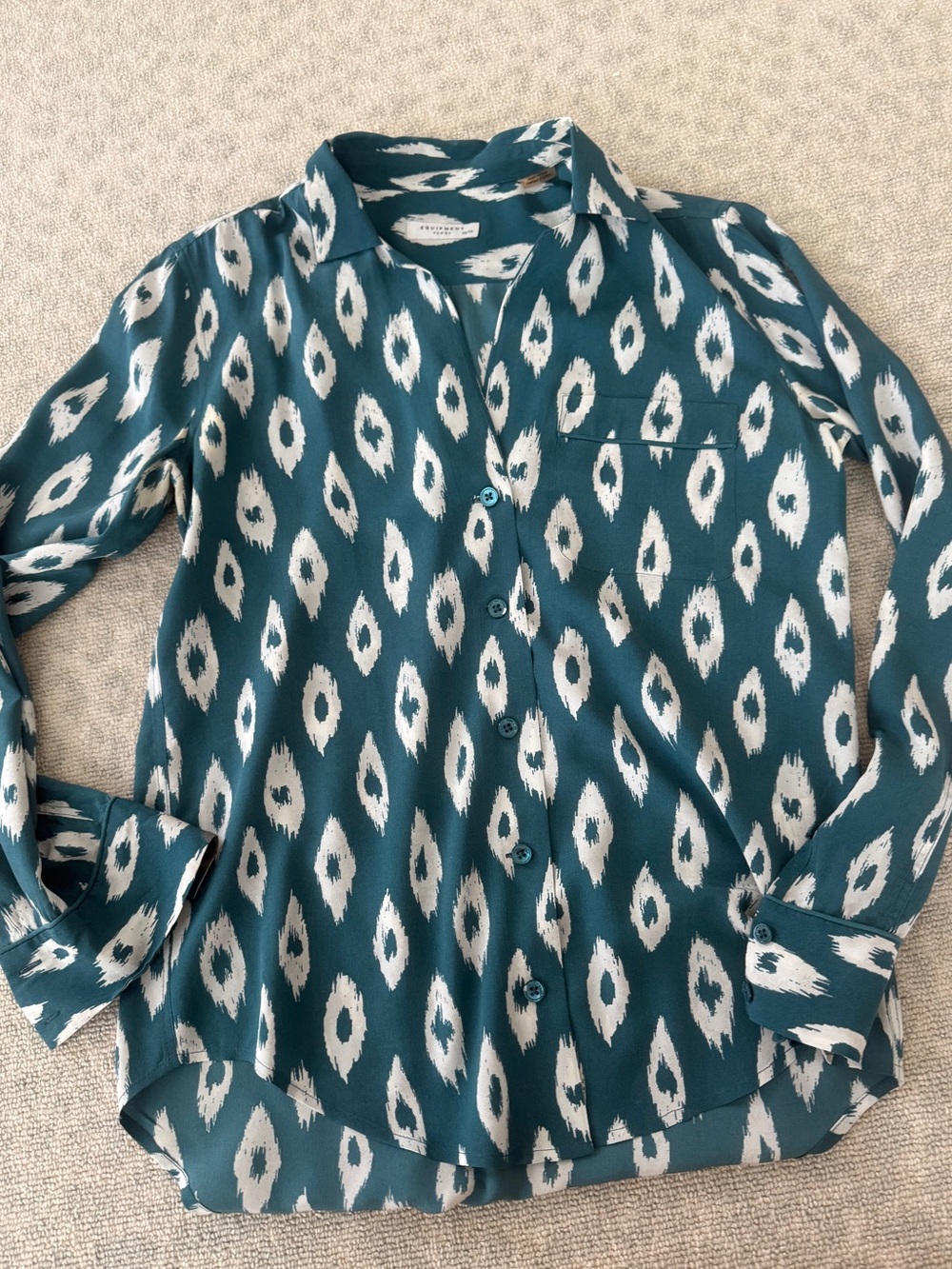 Equipment Teal Ikat Button-Down Blouse